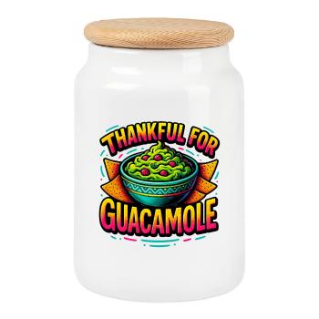 Thankful for Guacamole Dish Illustration - Cookie Jar with Wooden Lid - white - Front