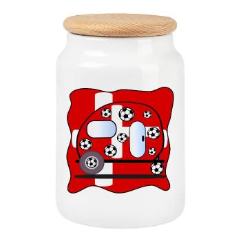 Football Camping Danemark - Boîte à biscuits avec couvercle en bois - blanc - Devant