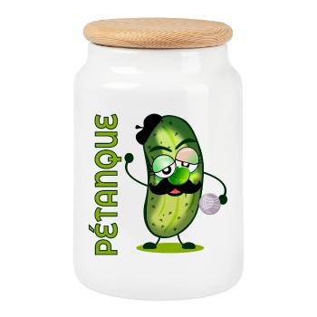 Pétanque Boule Moustache Pickles - Cookie Jar with Wooden Lid - white - Front