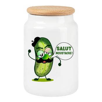 HI MUSTACHE PICKLES - Cookie Jar with Wooden Lid - white - Front