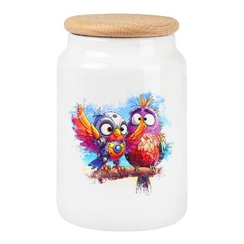 Oiseaux robot plage, lumière, joie, couleurs - Boîte à biscuits avec couvercle en bois - blanc - Devant