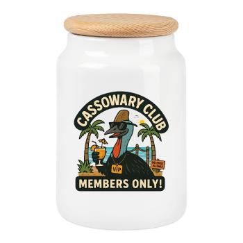 Australia Beach Cassowary Club Members Only  - Cookie Jar with Wooden Lid - white - Front