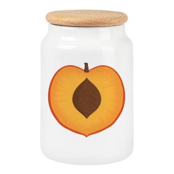 Vibrant Peach with Seed Detail - Cookie Jar with Wooden Lid - white - Front
