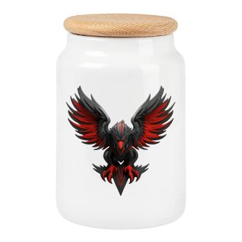 Dunkles mythisches Adler-Emblem - Keksdose mit Holzdeckel - Weiß - Vorne
