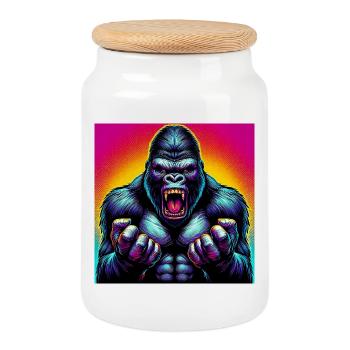gorilla - Cookie Jar with Wooden Lid - white - Front