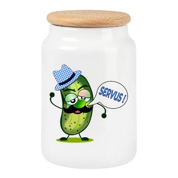 MOUSTACHE GHERKINS BAVARIA SERVUS - Cookie Jar with Wooden Lid - white - Front