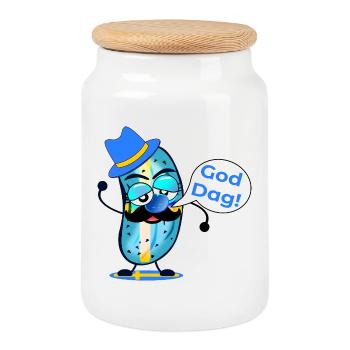 Good day pickle mustache - Cookie Jar with Wooden Lid - white - Front