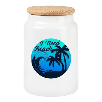 I Need Beach – Surf, Sun, Sea, Palm Trees - Cookie Jar with Wooden Lid - white - Front