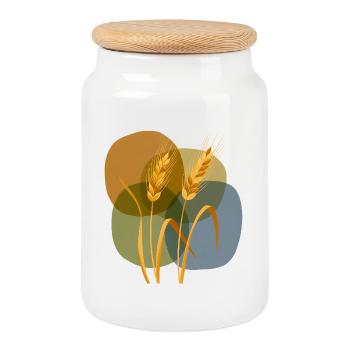 Golden grain pattern on pastel background - Cookie Jar with Wooden Lid - white - Front