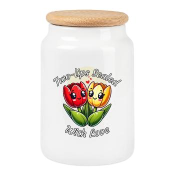 Kawaii Tulips Two-lips Sealed With Love  - Cookie Jar with Wooden Lid - white - Front