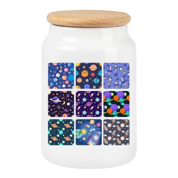Childish Cosmic Designs - Cookie Jar with Wooden Lid - white - Front