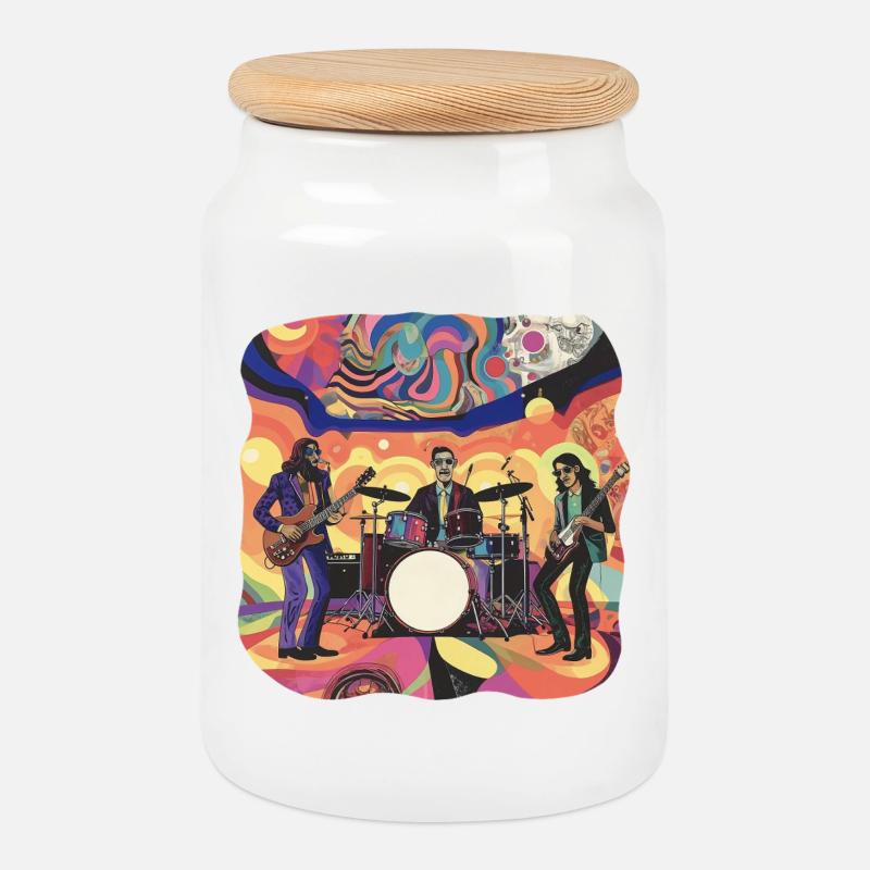 Psychedelische Prog-Rock-Band - Keksdose mit Holzdeckel - Weiß