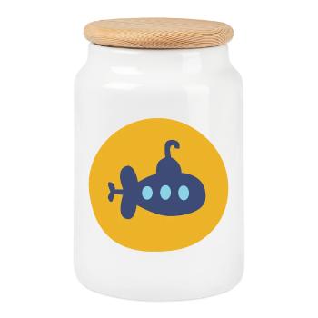 Submarine Nautical Maritime Kids Scandi Circle Sea - Cookie Jar with Wooden Lid - white - Front