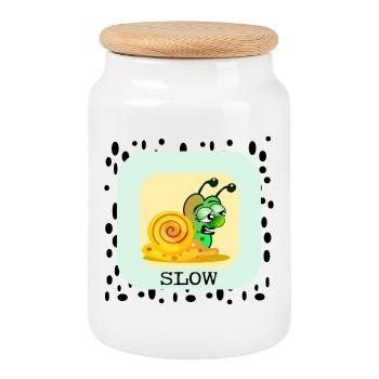 SLOW SNAIL - Cookie Jar with Wooden Lid - white - Front
