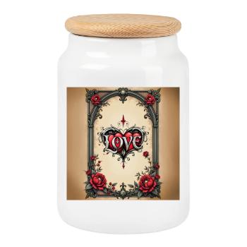 Love Body Art in Gothic Style - Cookie Jar with Wooden Lid - white - Front