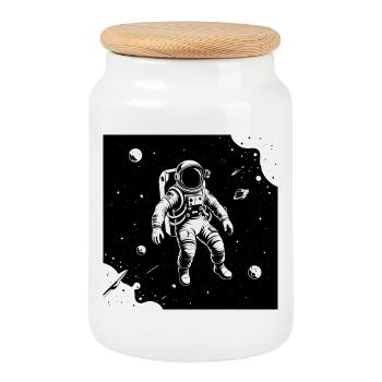 Astronaute de l’espace dans le ciel lunaire - Boîte à biscuits avec couvercle en bois - blanc - Devant