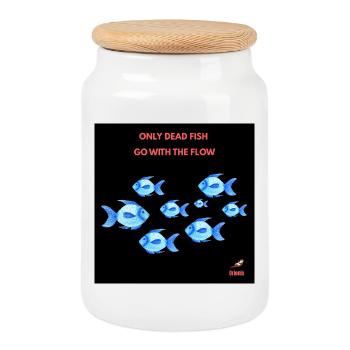 Only dead fish - Cookie Jar with Wooden Lid - white - Front