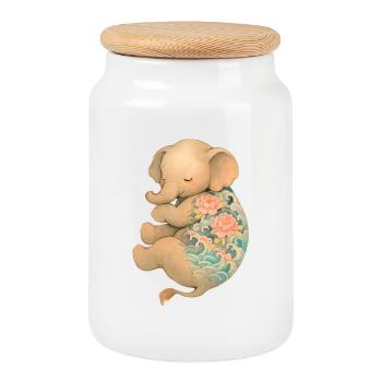 Schwebender Elefant mit Tinte – Frieden in Pastell - Keksdose mit Holzdeckel - Weiß - Vorne