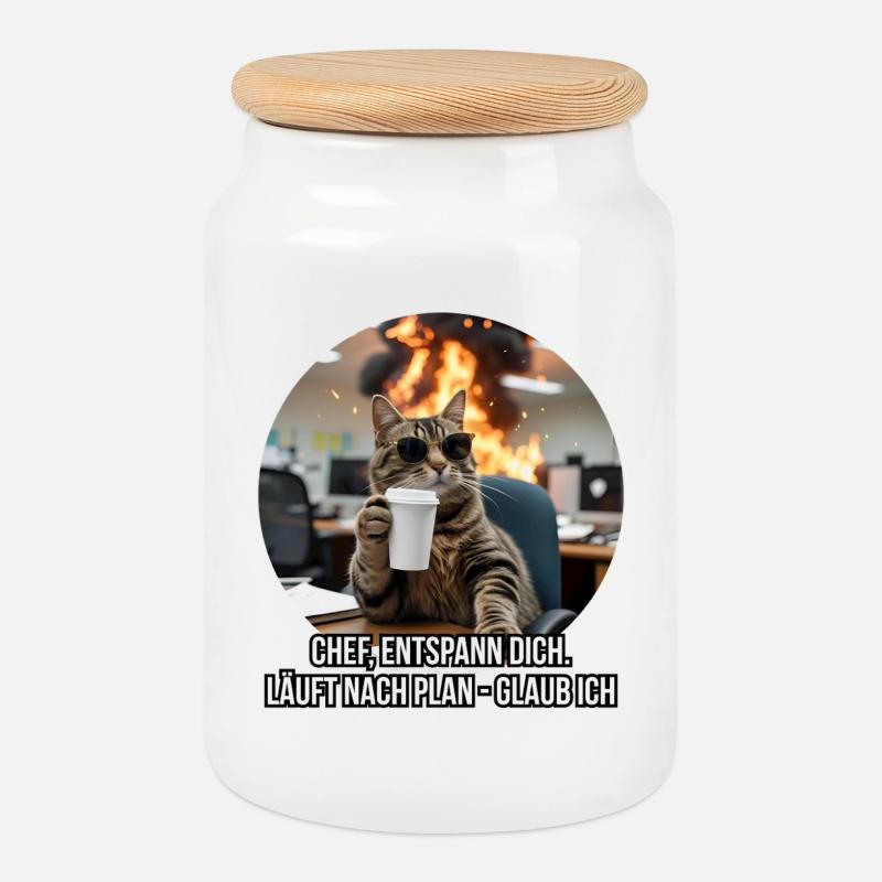 Lustige Büro Katze Spruch Design - Keksdose mit Holzdeckel - Weiß