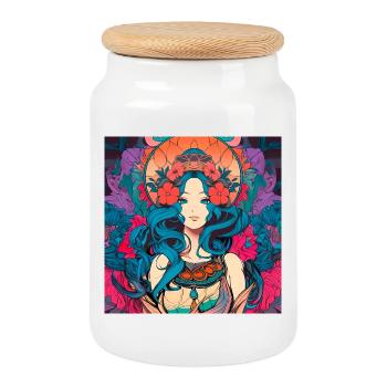 Mystische Blumenfrau Psychedelic Rock Art Nouveau - Keksdose mit Holzdeckel - Weiß - Vorne