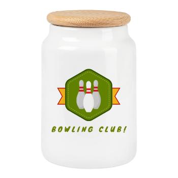 Retro Bowler Pin Badge Design - Cookie Jar with Wooden Lid - white - Front