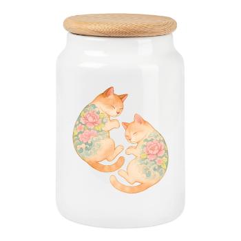 Twin Inked Cats – Floating Serenity - Cookie Jar with Wooden Lid - white - Front