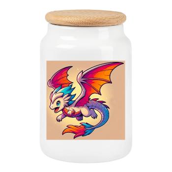 dragon - Cookie Jar with Wooden Lid - white - Front