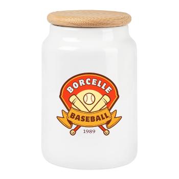 Emblème de baseball Borcelle vintage - Boîte à biscuits avec couvercle en bois - blanc - Devant