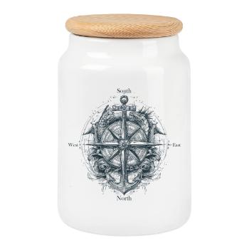 Compass - Cookie Jar with Wooden Lid - white - Front