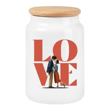 Love couple - Cookie Jar with Wooden Lid - white - Front