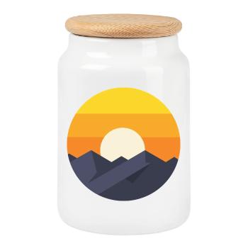 Sunset Mountain Abstract - Cookie Jar with Wooden Lid - white - Front