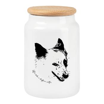 Selfie avec un visage de chien - Boîte à biscuits avec couvercle en bois - blanc - Devant