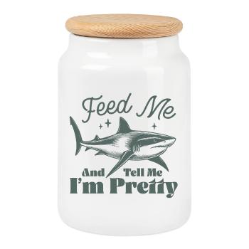 Shark Protection Design with Marine Motif - Cookie Jar with Wooden Lid - white - Front