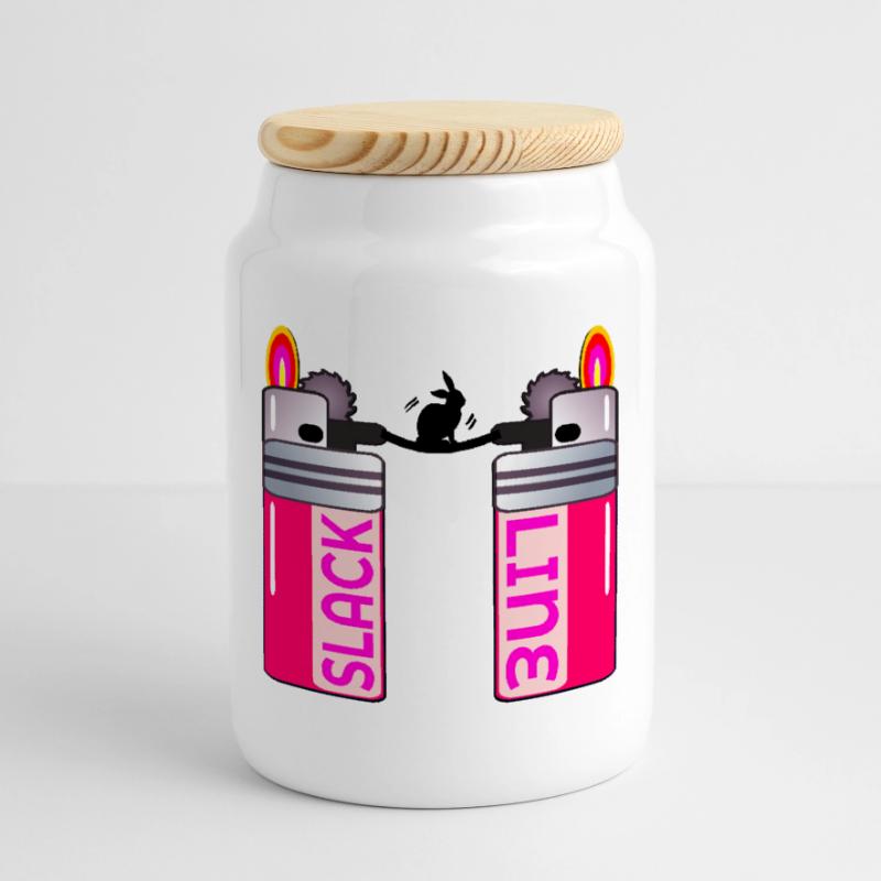RABBIT SLACKLINING LIGHTER Cookie Jar with Wooden Lid