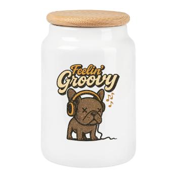 Bouledogue vintage Feelin' Groovy - Boîte à biscuits avec couvercle en bois - blanc - Devant