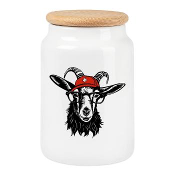 Switzerland Geissbock black - Keksdose mit Holzdeckel - Weiß - Vorne