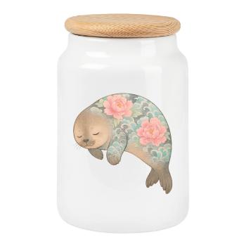 Watercolor Yakuza Seal – Cute Pastel Tattoo Art - Cookie Jar with Wooden Lid - white - Front