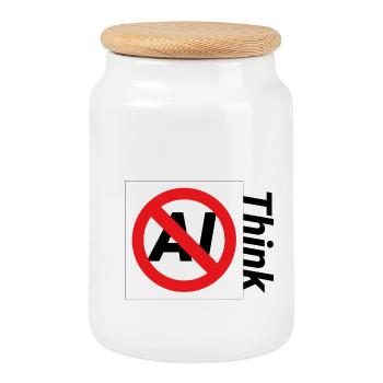 Minimalist Forbidden Text Illustration - Cookie Jar with Wooden Lid - white - Front