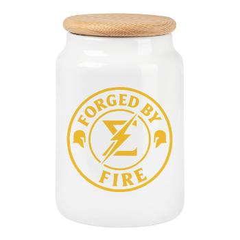 Forged by Fire – Motivational Strength Tee - Cookie Jar with Wooden Lid - white - Front