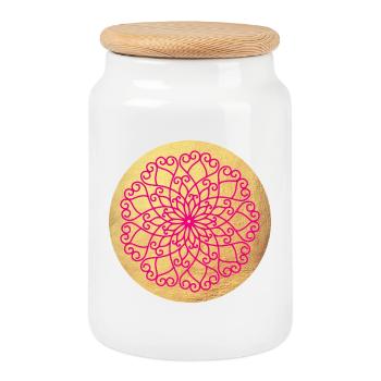 Yoga Ornament Gold Luxury Mandala India om Namaste - Cookie Jar with Wooden Lid - white - Front