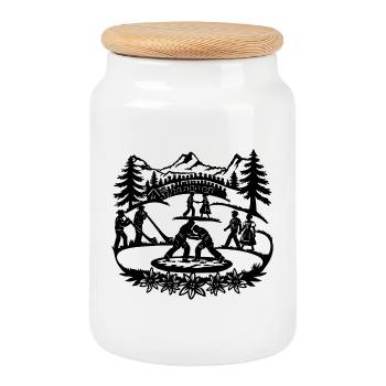 Schwingfest_1_black - Cookie Jar with Wooden Lid - white - Front