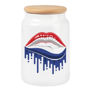 Colorful American Flag Toy - Cookie Jar with Wooden Lid - white - Front