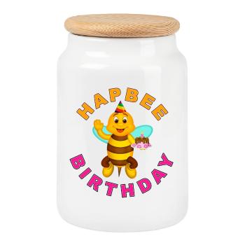 HAPBEE Geburtstag mit Text 2 - Keksdose mit Holzdeckel - Weiß - Vorne