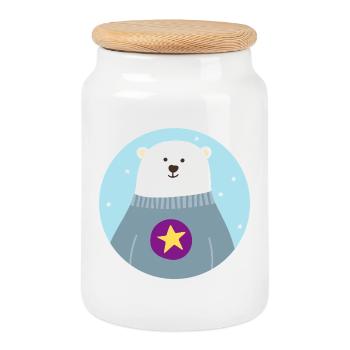 Polar Bear Star Polar North Pole Nursery skandi - Cookie Jar with Wooden Lid - white - Front