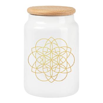 Ornament Gold Flower of Life Meditation Mandala om - Cookie Jar with Wooden Lid - white - Front