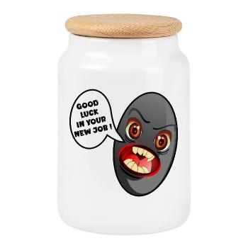 BLACK OLIVE GOOD LUCK NEW JOB - Cookie Jar with Wooden Lid - white - Front