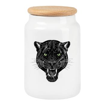 Panther - Cookie Jar with Wooden Lid - white - Front