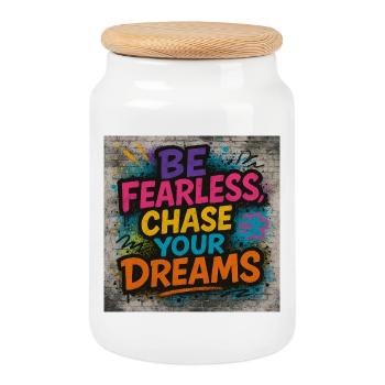Be Fearless Chase Dreams Graffiti Design - Cookie Jar with Wooden Lid - white - Front