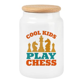 Chevalier d’échecs et roi design ludique - Boîte à biscuits avec couvercle en bois - blanc - Devant