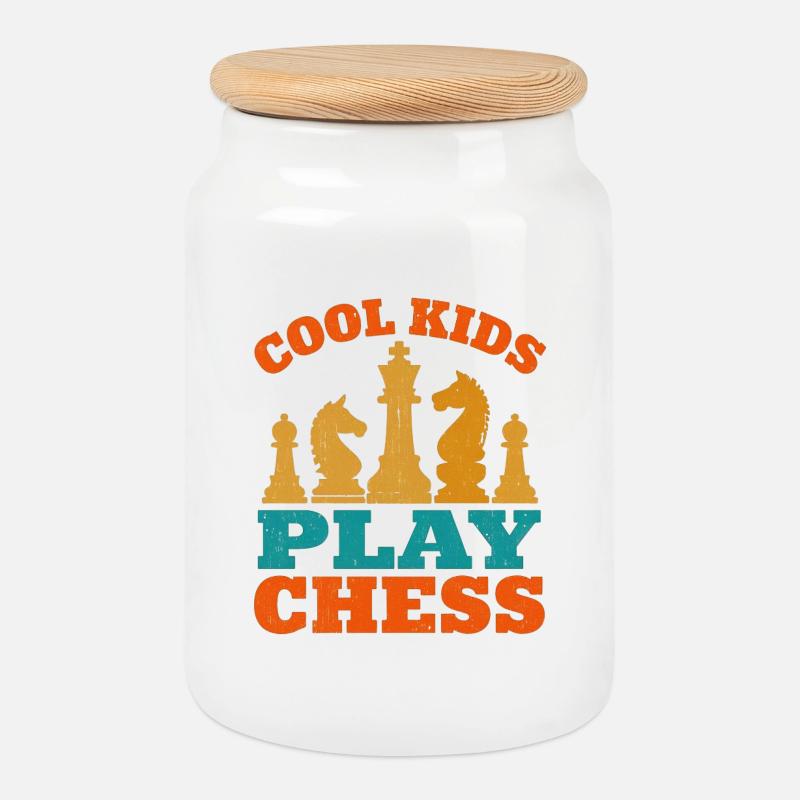 Schachritter und König Verspieltes Design - Keksdose mit Holzdeckel - Weiß